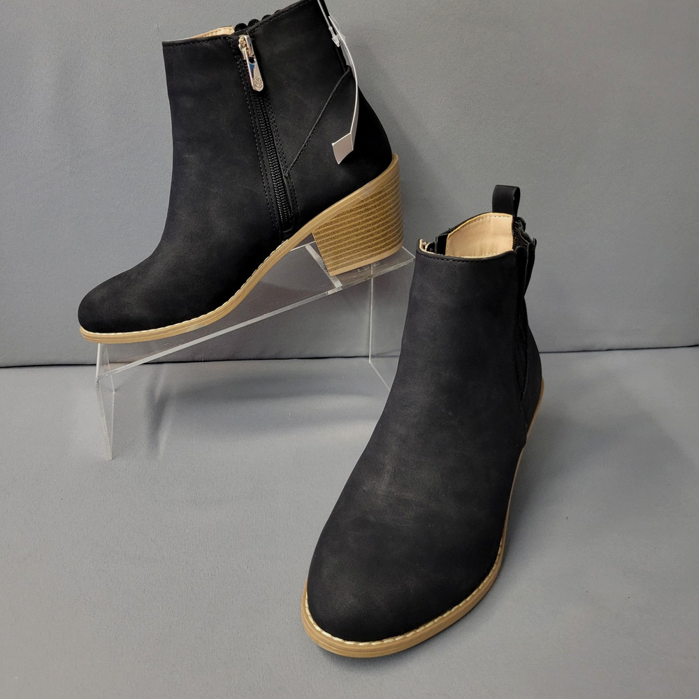 Draper James Boots Womens Size 7 Black Elle Ankle Booties Stacked Heel Zip